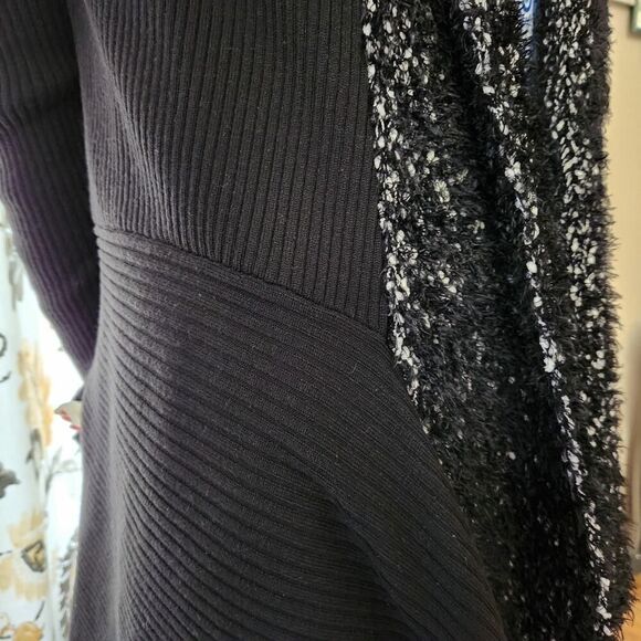 Absolutely Famous Open Front Cardigan Sweater Women's Medium Black Ribbed Knit - Picture 3 of 14